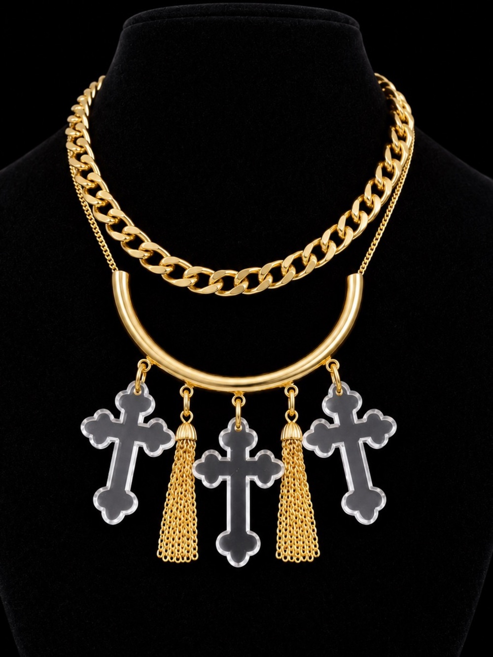 Gold Cross Pendant Statement Necklace - Women Jewelry